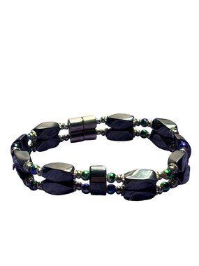 Hematite Rainbow Metal Silvertone Beaded Bracelet Magnetic Clasp 6.5 inches